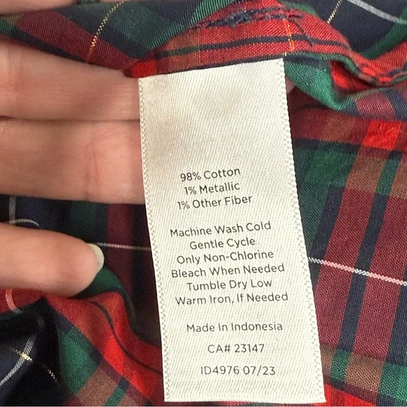 Talbots Plus Red Green Plaid Ruffle Neck Blouse XL Holiday Fall Winter Top - Picture 6 of 7